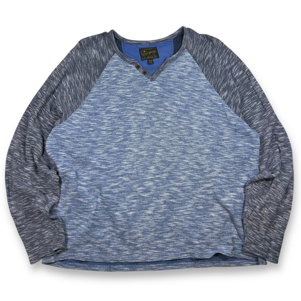 Lucky Brand Thermal Henley Shirt Long Sleeve Raglan Knit Top‎ Blue Womens XL